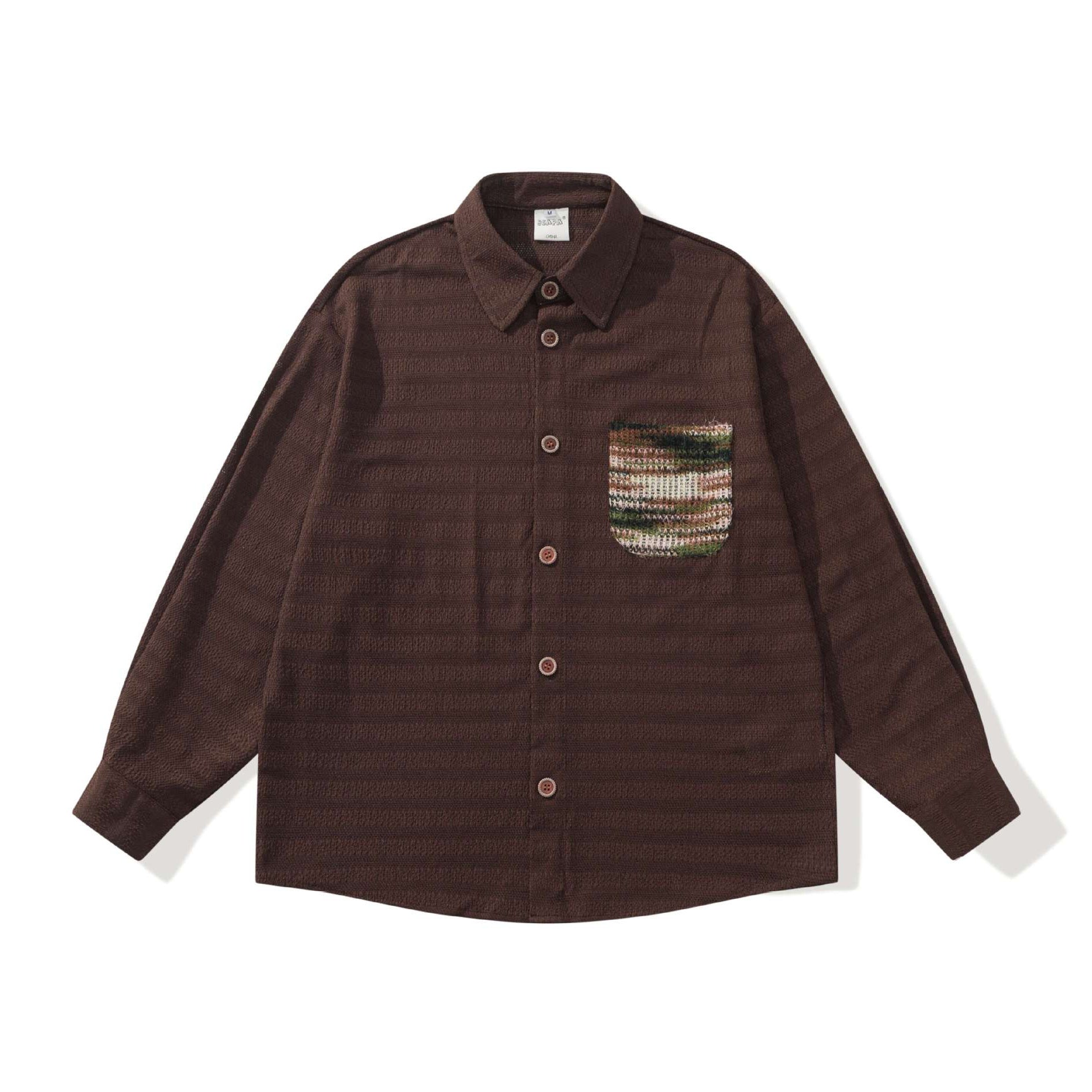 Men's Structured Knit Shirt Jacket with Kent Collar, Full Button Placket and Crocheted Chest Pocket Chichicherry
