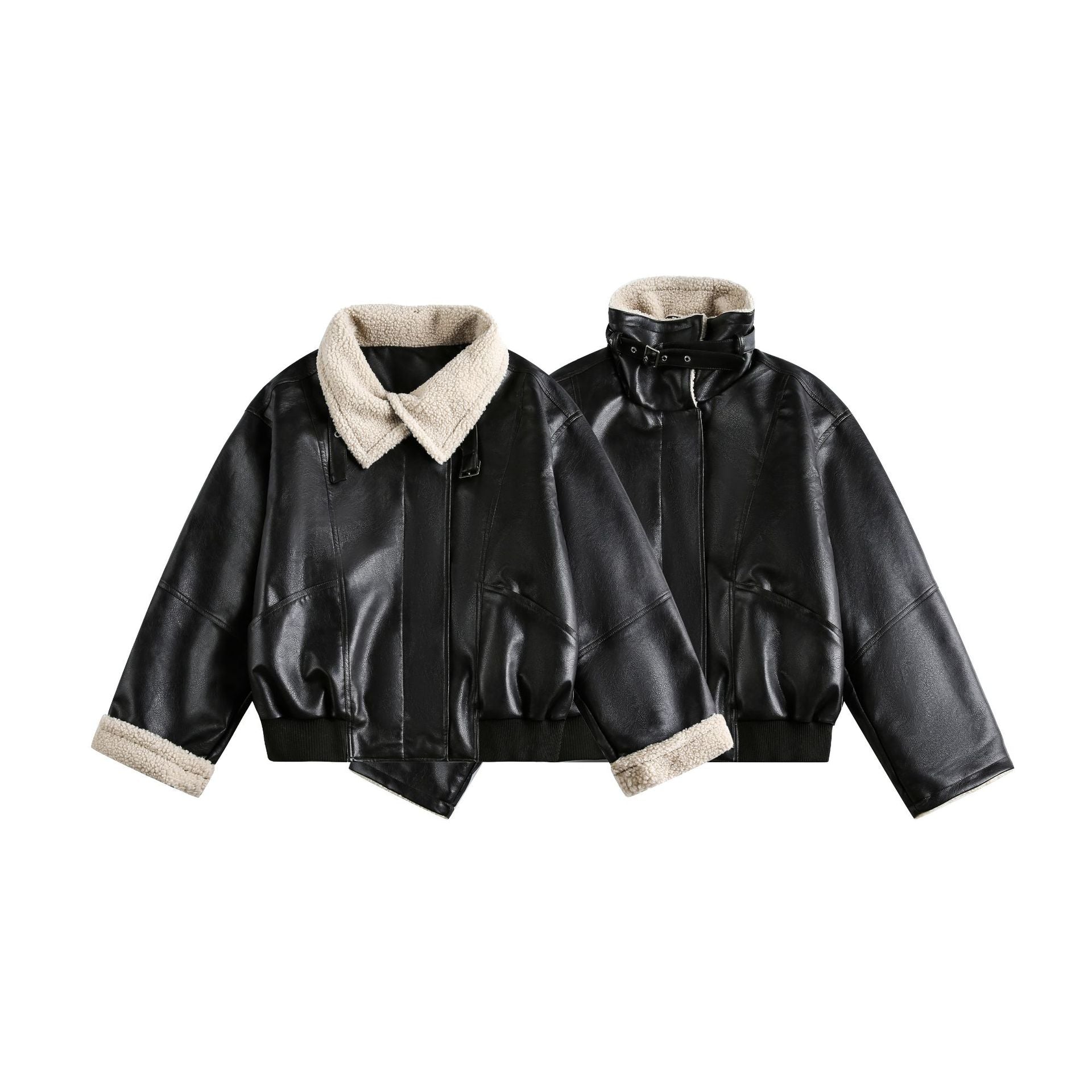 Women’s Modern Aviator Blouson made of vegan leather with teddy collar and contrasted sleeve cuffs Chichicherry