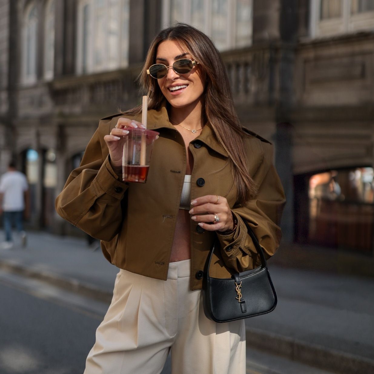 Women Short Boxy Trench Coat with Pleat Overlay and Epaulettes Chichicherry