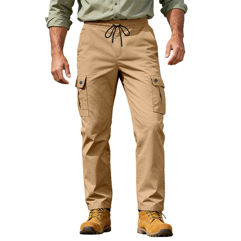 Men's Utility Cargo Pants with Elastic Waistband, Adjustable Drawstring and Multiple Pockets Chichicherry