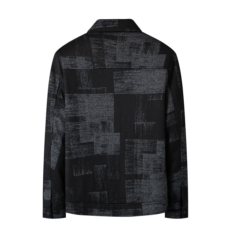 Men's overshirt jacket in shirt jacket style with graphic patch pattern and zipper Chichicherry