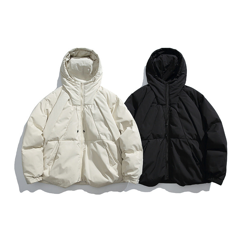 Unisex Boxy-padded hoodie with high stand-up collar and drawstring hem Chichicherry