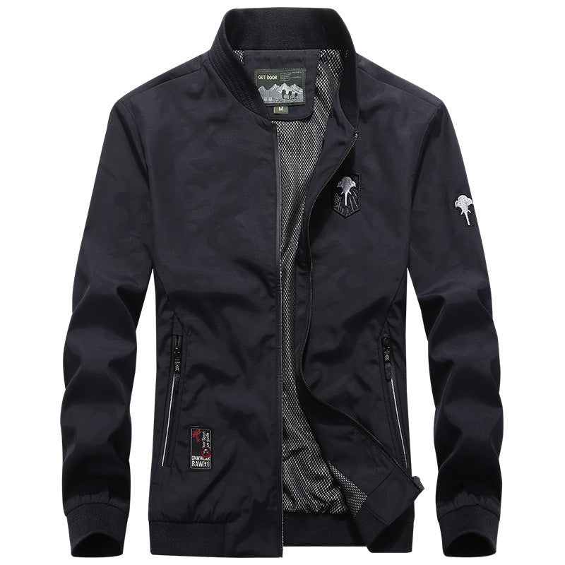 Men's Lightweight Urban Windbreaker Jacket with Mesh Lining, Embroidered Patches and Zipper Pockets Chichicherry