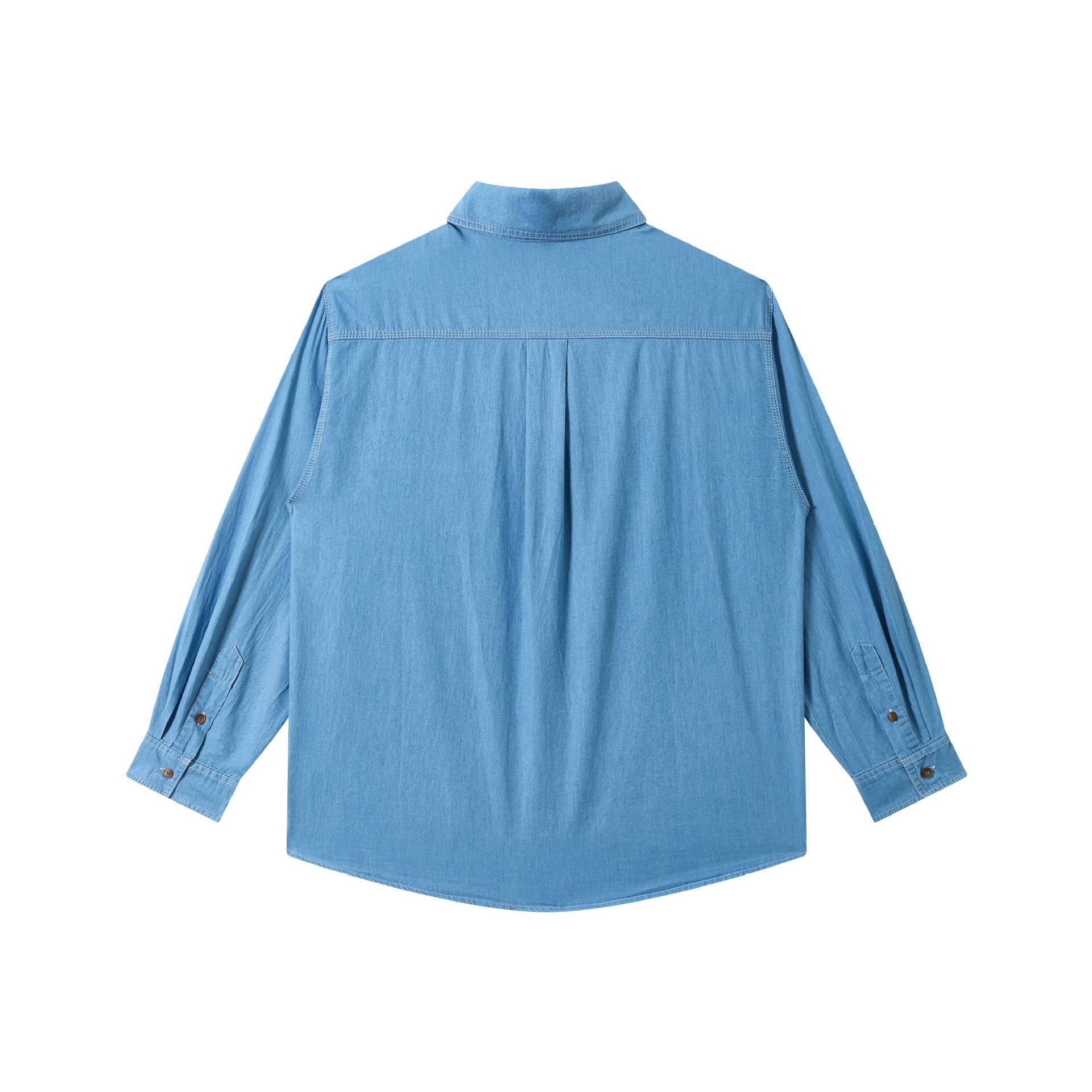 Men's Lightweight Worker Denim Shirt with Boxy Cut, Double Chest Pocket and Rounded Hem Chichicherry