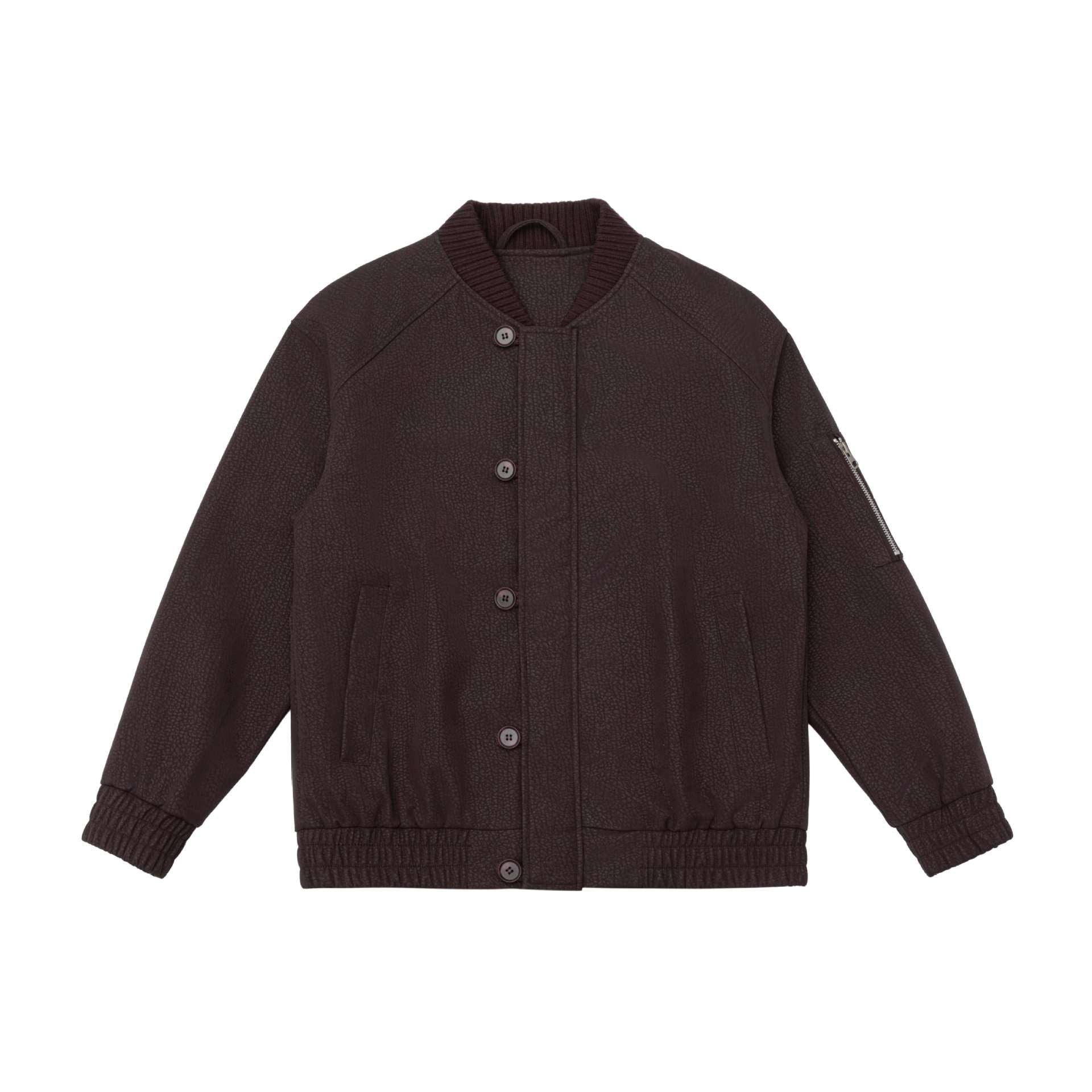Unisex short bomber jacket with textured suede look and ribbed collar Chichicherry