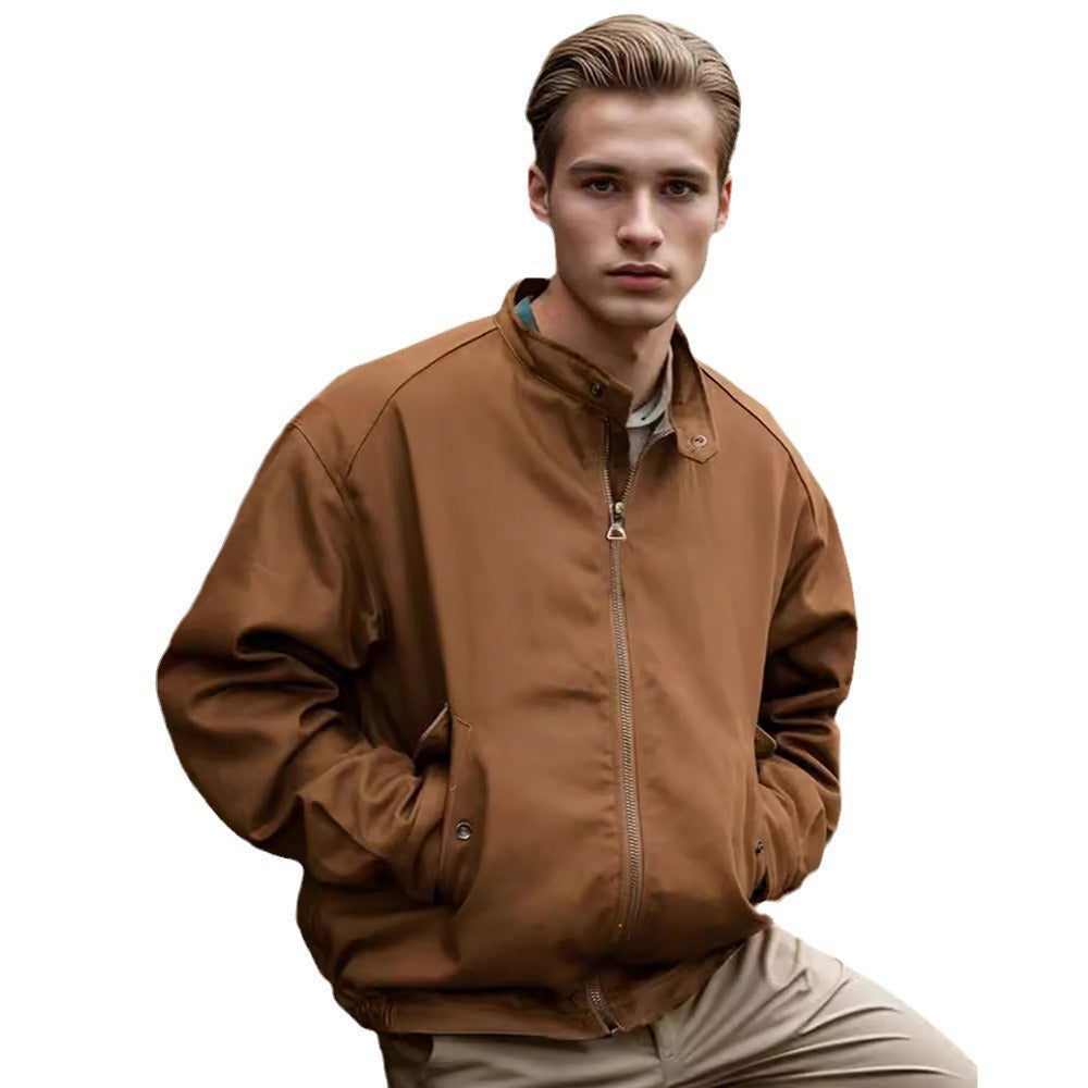 Men's Lightweight Nylon Bomber Jacket with Zipper, Flap Pockets, and Elastic Cuffs Chichicherry