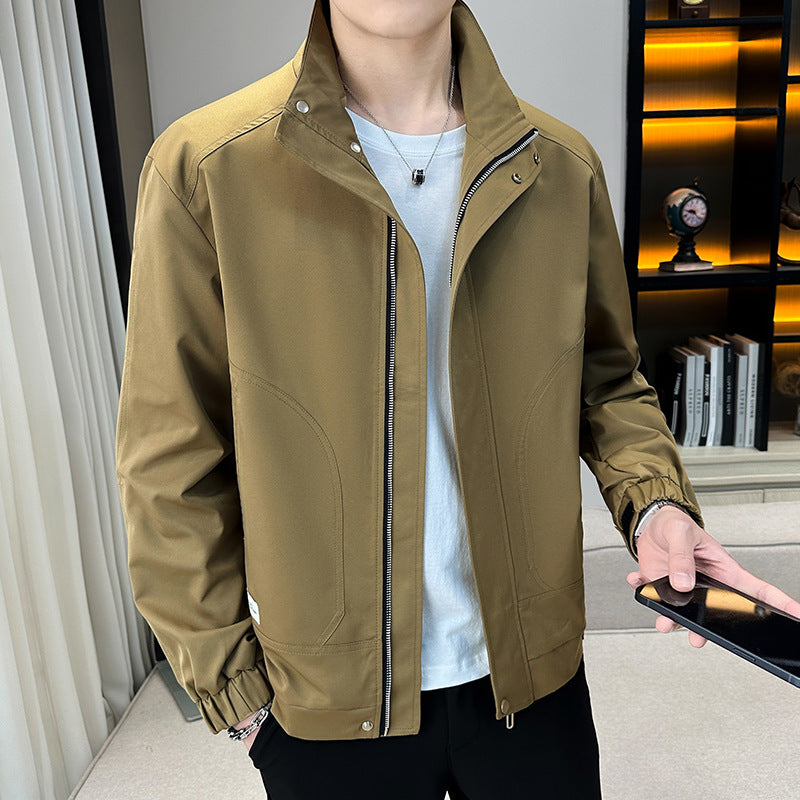 Men's Light Utility Canvas Blouson with Stand Collar and Elastic Cuffs Chichicherry