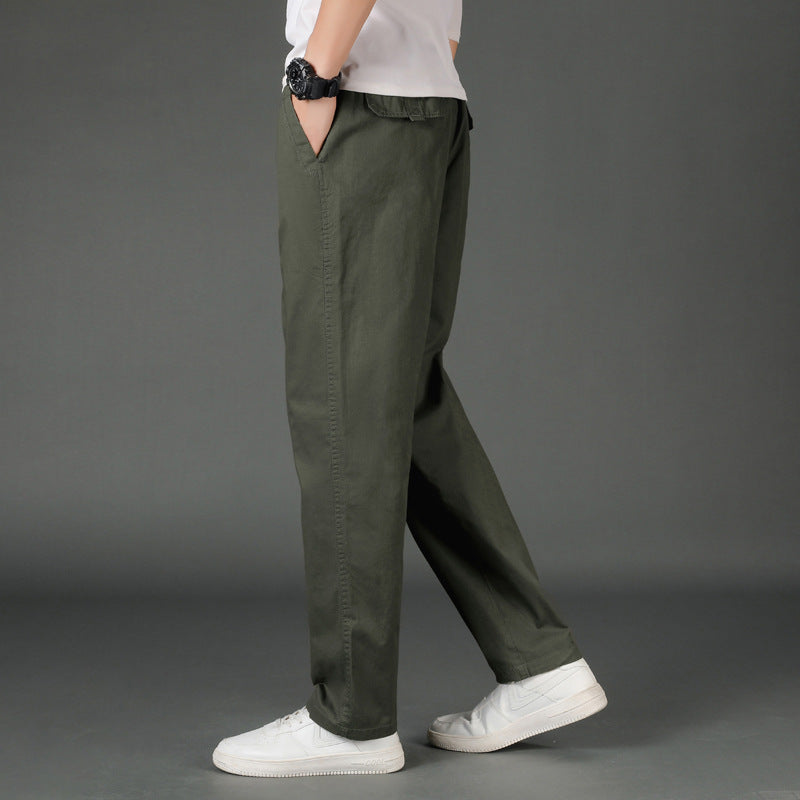 Men's Wide Cotton Chino Pants in Relaxed Fit with Elastic Comfort Waistband & Concealed Side Pockets Chichicherry