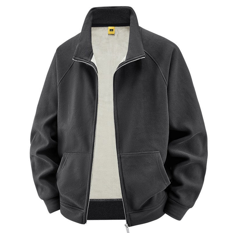 Men's Insulated Plush Lined Sweat Jacket with Stand-Up Collar and Concealed Inner Pockets Chichicherry