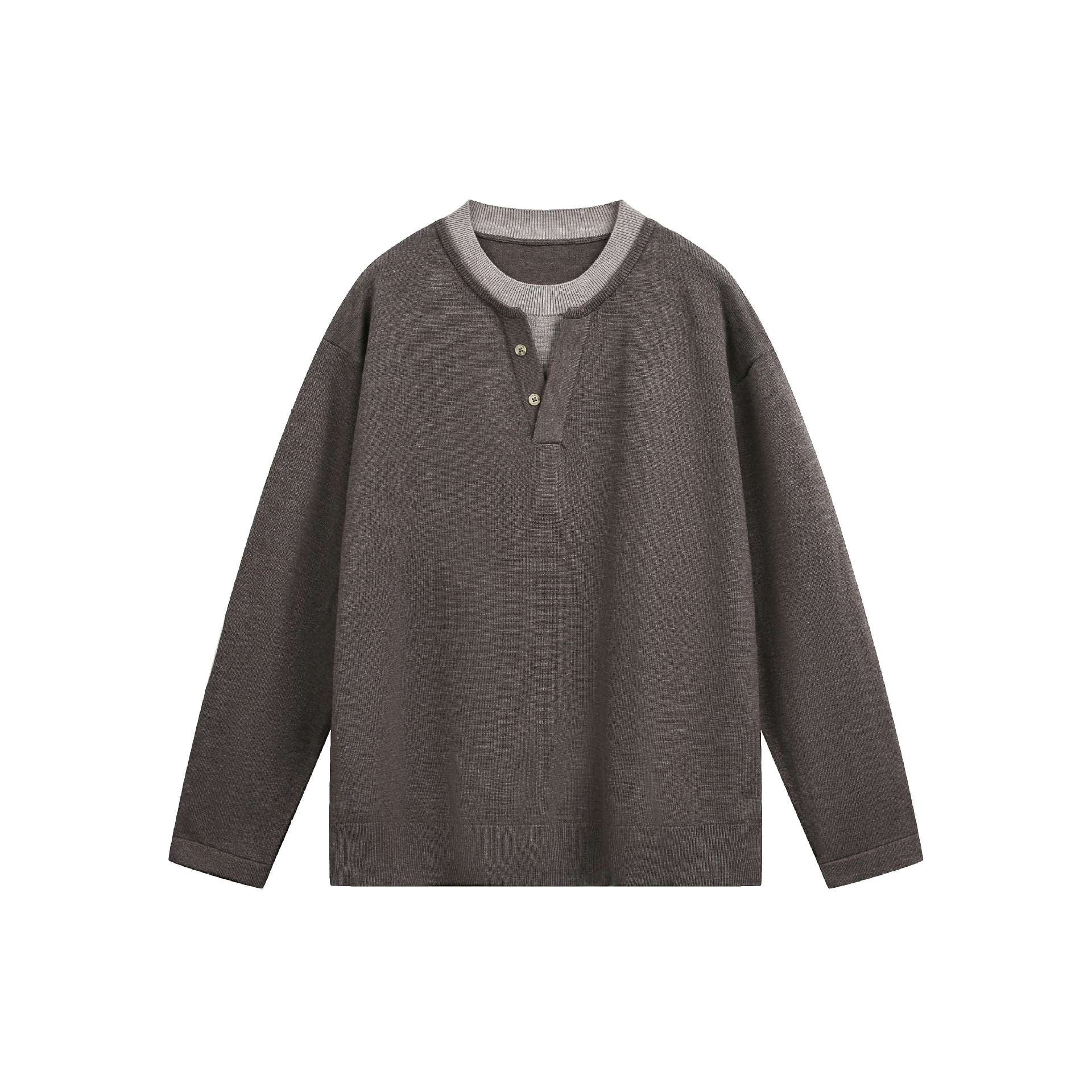 Unisex Casual Oversized Sweatshirt with Henley Placket and Ribbed Layer Collar Chichicherry