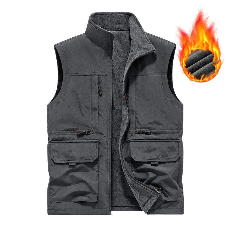 Men's insulated utility vest with warm fleece lining, windproof & multi-pocket Chichicherry