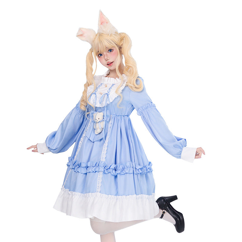 Women's Playful Costume Dress with Ruffles and Teddy Bear Motif Chichicherry