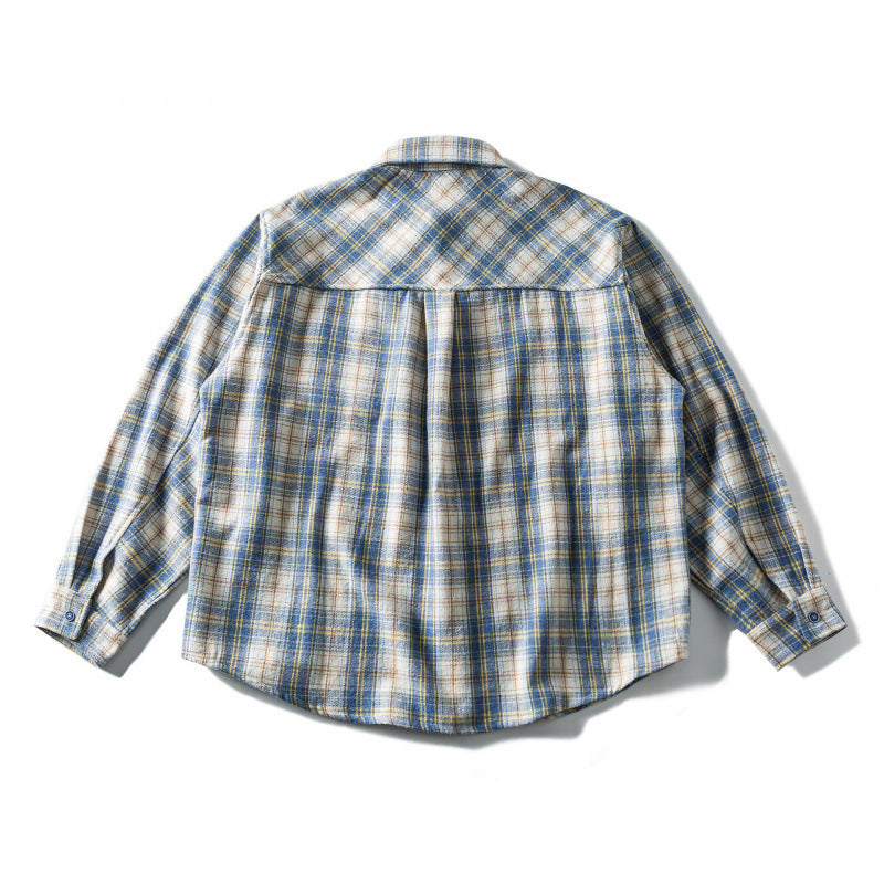Unisex Lockered Check Flannel Overshirt with Applied Chest Pocket and Rounded Hem Chichicherry