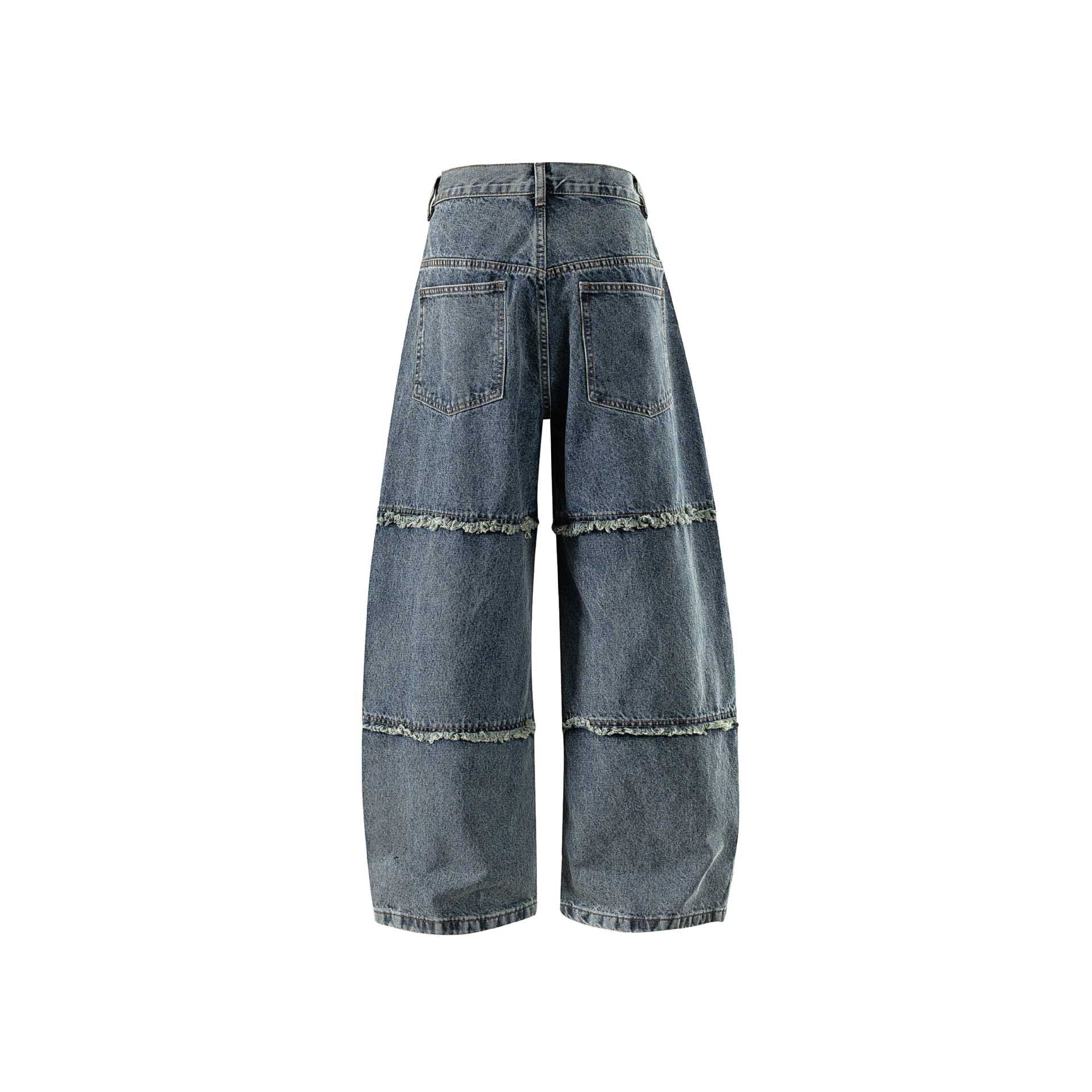 Women High-Waist Wide Denim Culotte with Patch Pockets and Fringes Chichicherry