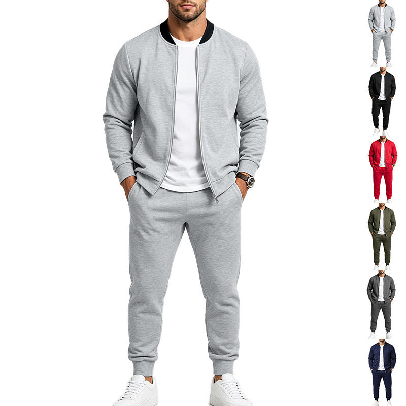 Men's Two-Piece Casual Training Set with Bomber Jacket and Tapered Jogging Pants Chichicherry