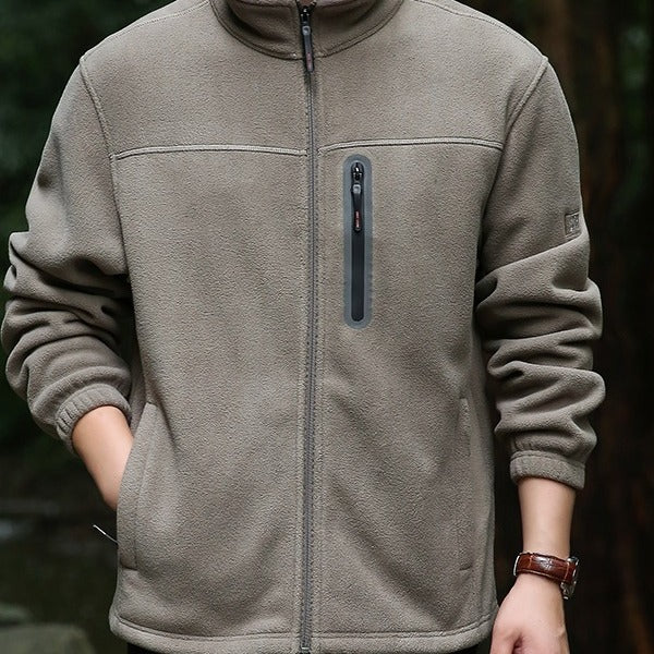 Men's Breathable Microfleece Jacket with Water-Repellent Chest Zip Placket and Stand-Up Collar Chichicherry