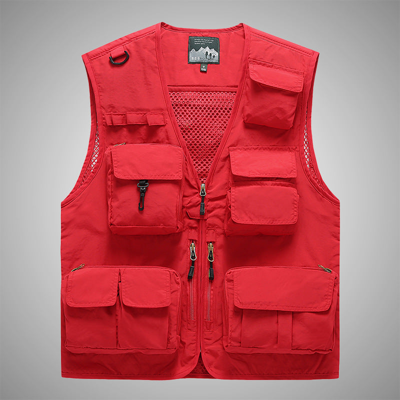 Men's Multifunctional Utility Vest with Multiple Pockets, Mesh Lining and Zipper Front Chichicherry