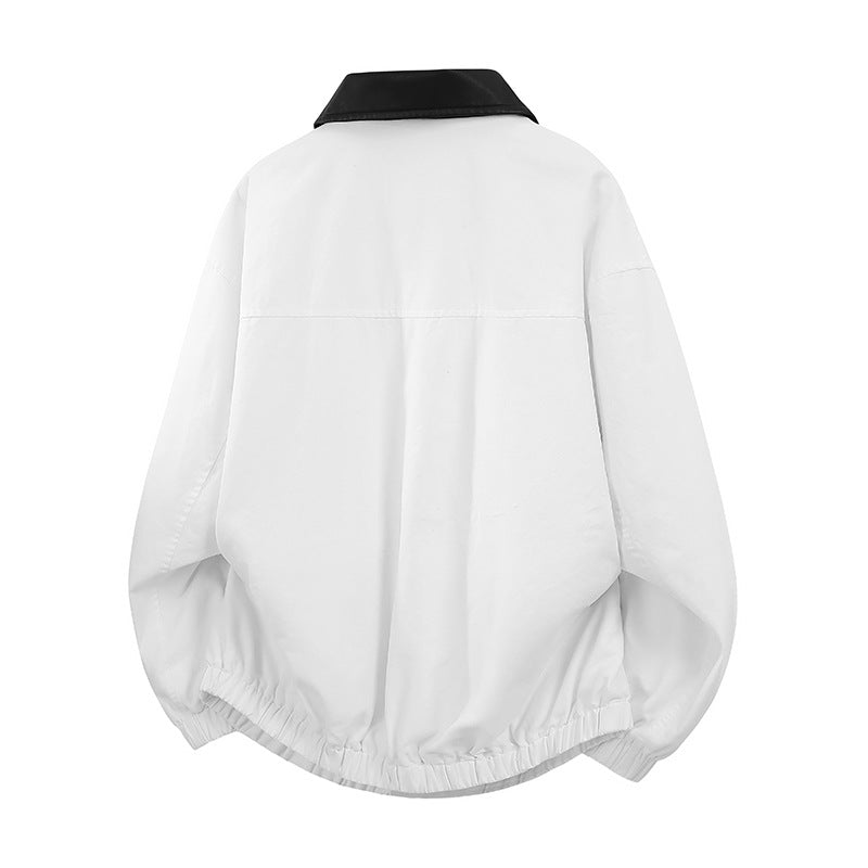 Men's Oversize Coach Jacket with Shiny Collar, Concealed Snap Placket, and Elastic Hem Chichicherry