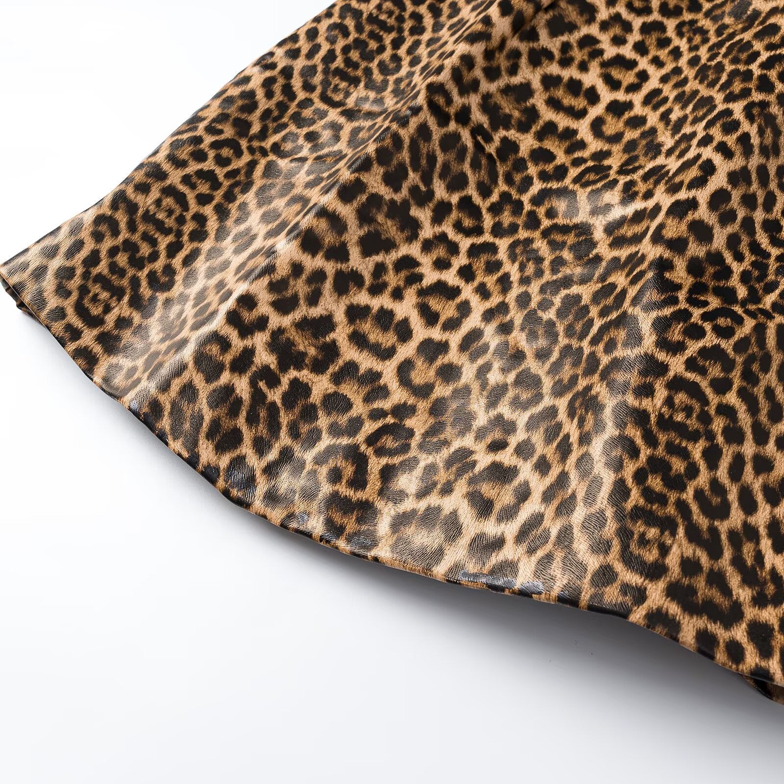 Women's Leopard Mini Dress with Thin Straps and High Neckline Chichicherry
