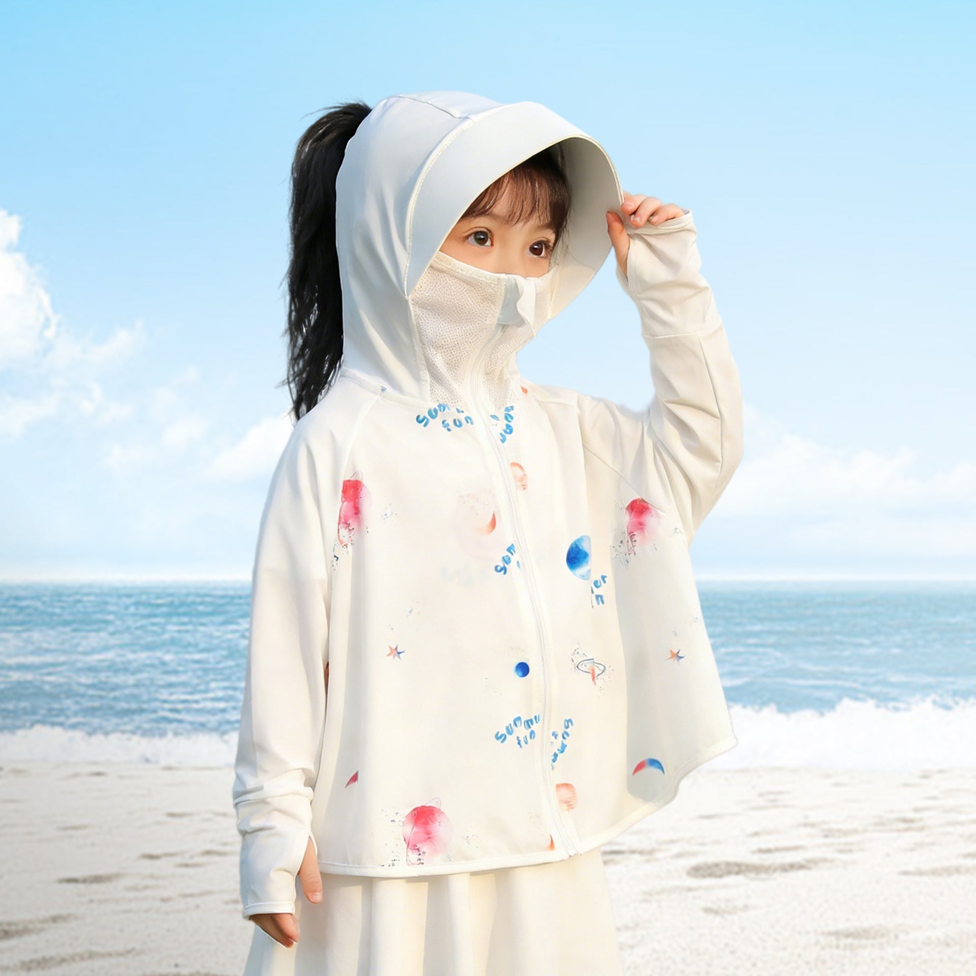 Ladies nan lightweight UV protection hoodie with integrated face mask and thumb hole Chichicherry
