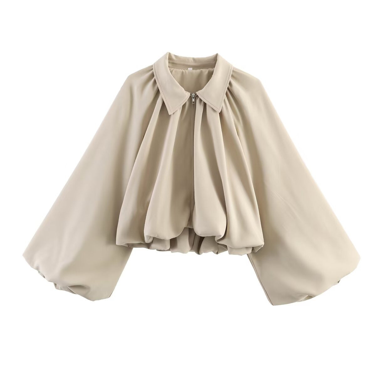 Women’s short-cut blouse jacket with wide balloon sleeve and zipper Chichicherry
