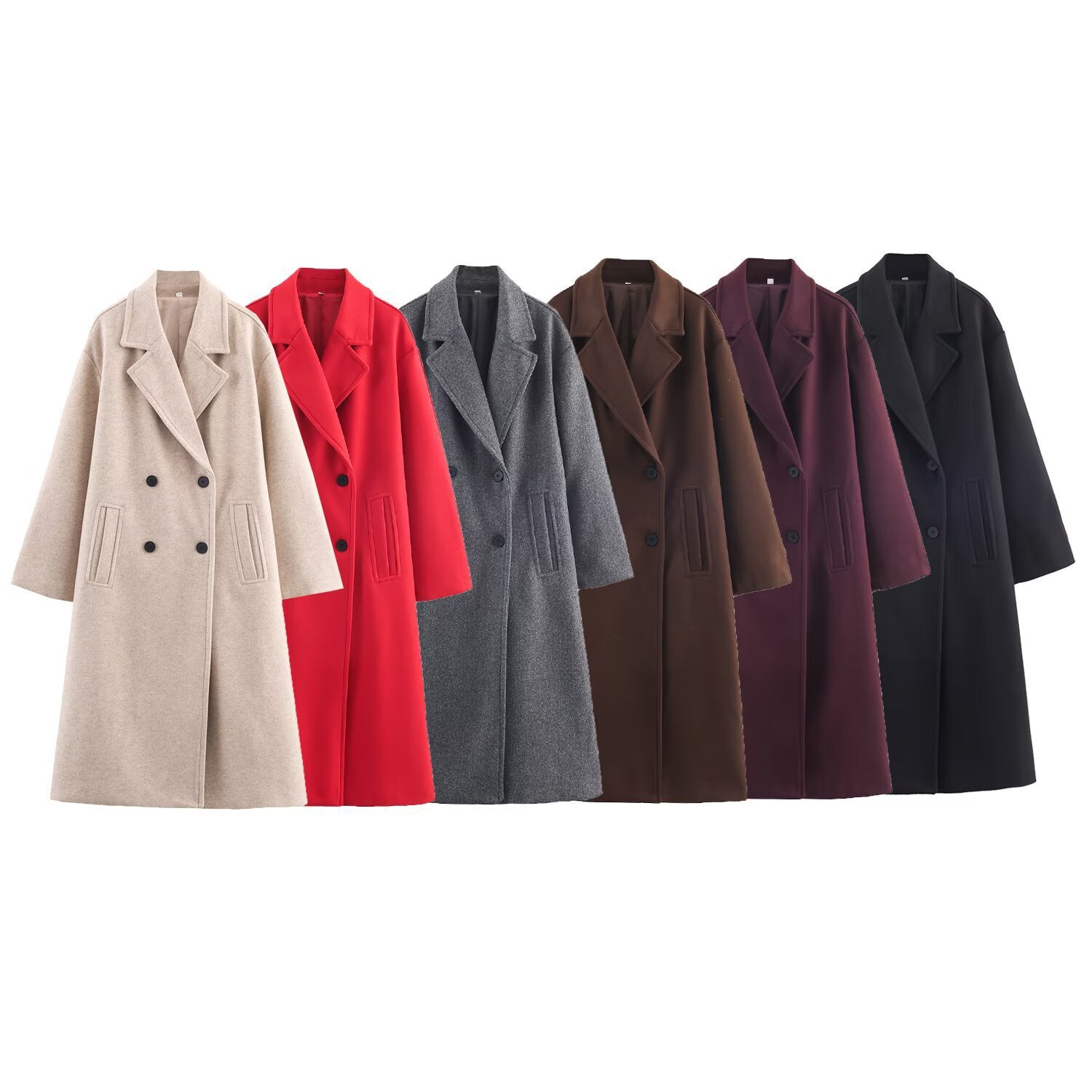 Women's Double-Breasted Oversized Coat with Notched Lapels and In-seam Pockets Chichicherry