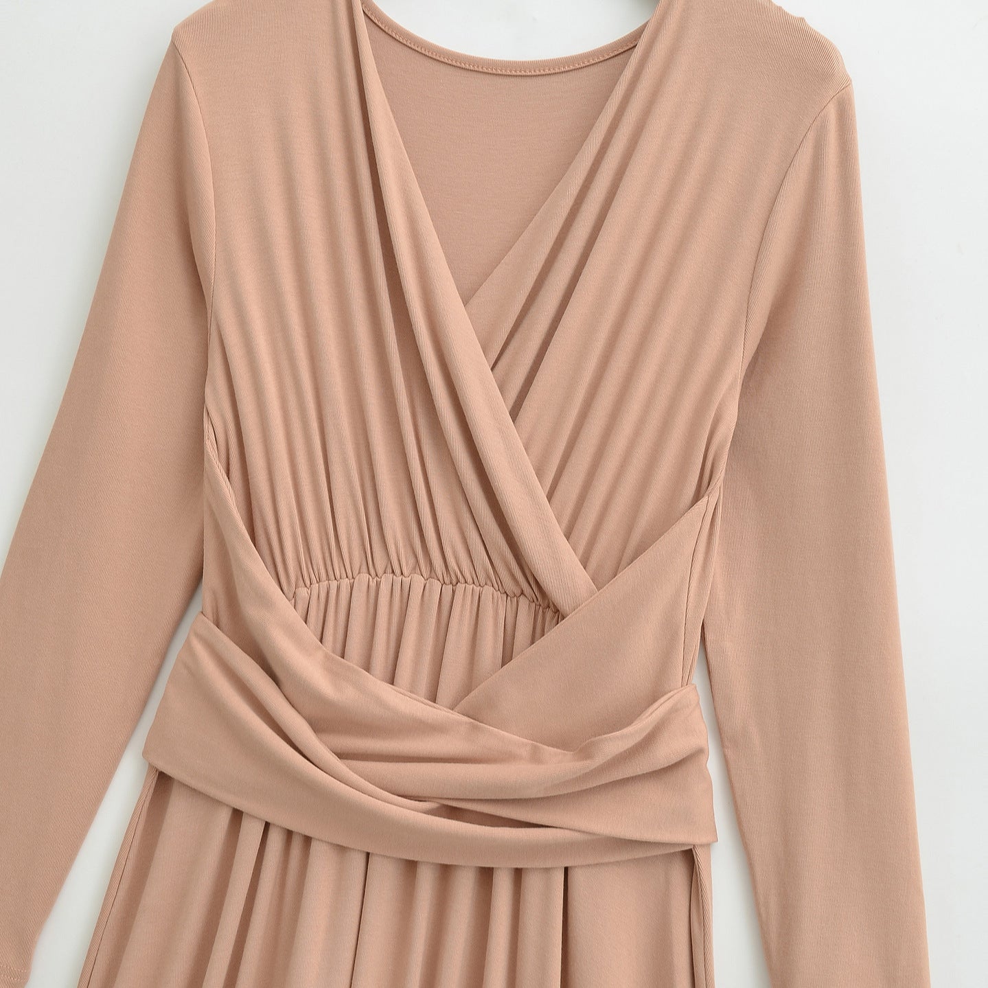 Women's Maxi Wrap Dress with Tailored Wrap Section and Long Sleeves Chichicherry