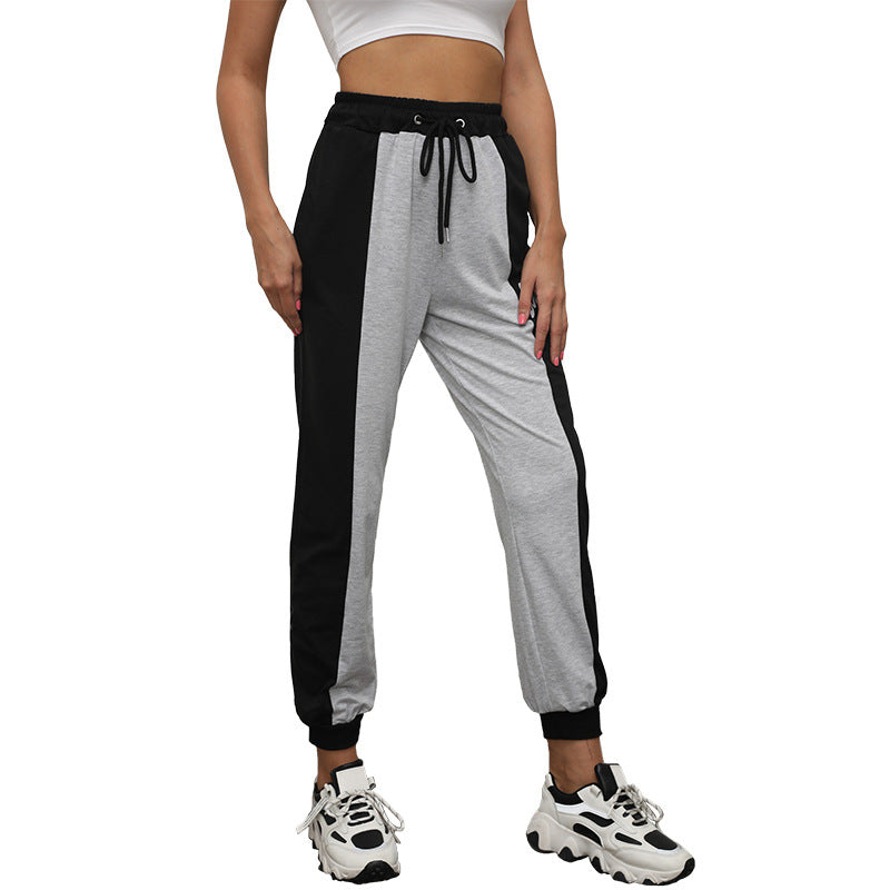 Women's Colorblock Jogging Pants with High Waist, Drawstring, and Contrasting Side Stripes Chichicherry
