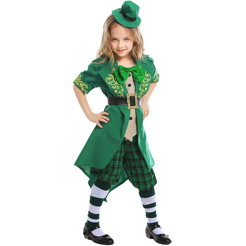 Girl costume as Irish leprechaun with hat and apron Chichicherry