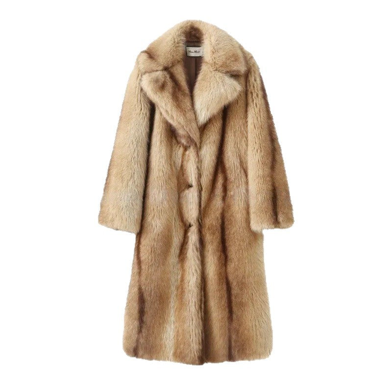Women’s longer luxurious fur coat with wide lapels and concealed button placket Chichicherry