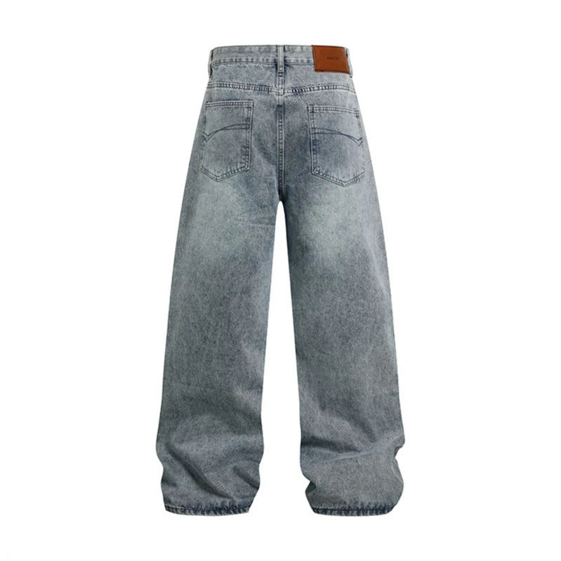 Women wide high-rise baggy jeans with used wash and stitching detail Chichicherry