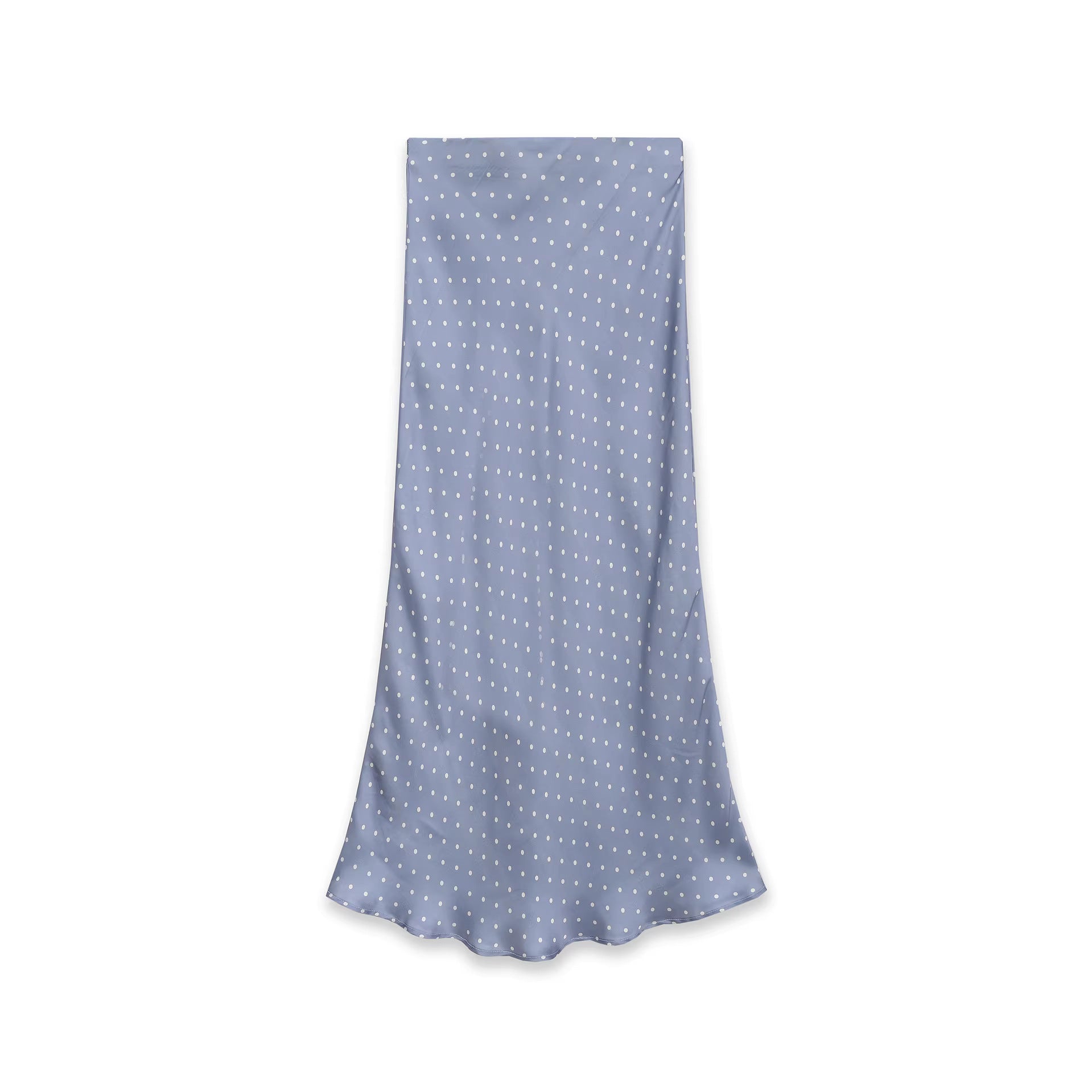 Women's midi skirt made of satin in A-line cut with high waist and polka dot print Chichicherry