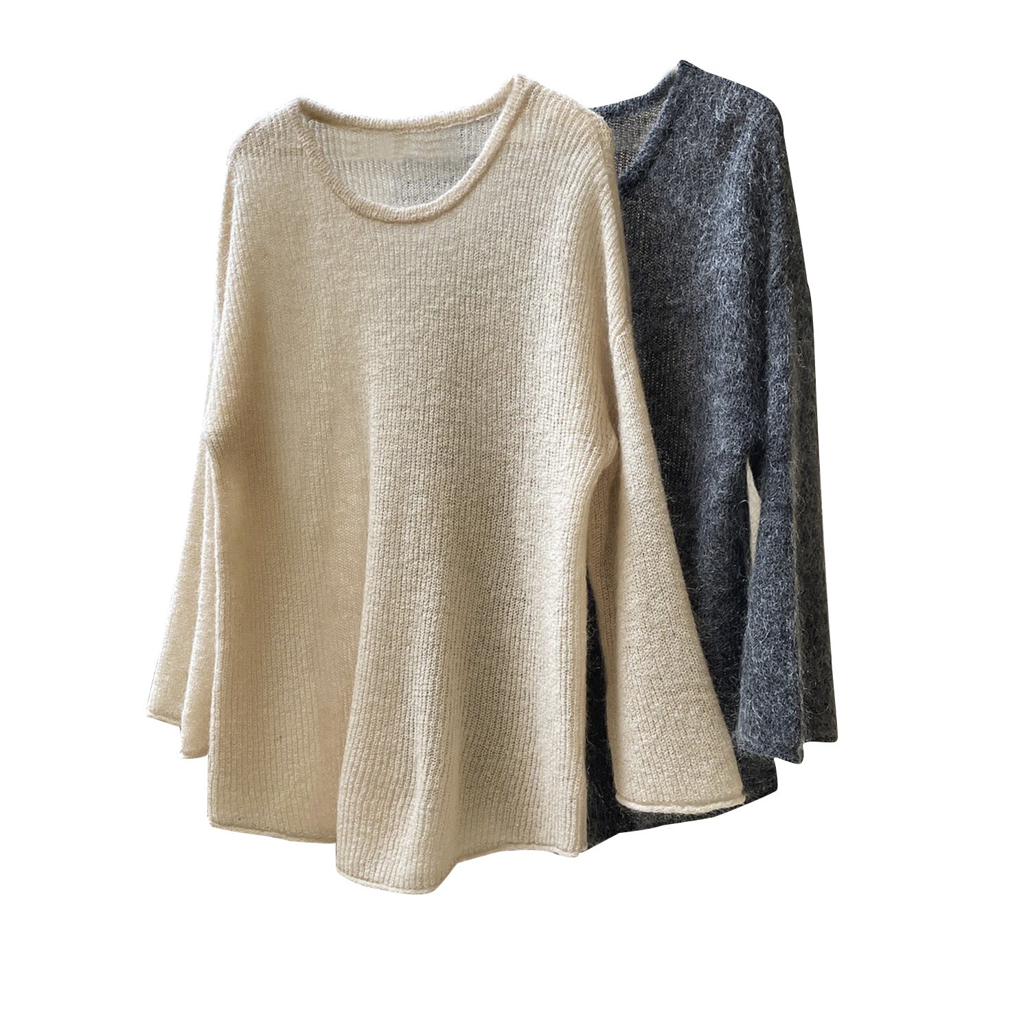 Women Mohair-Optic Lounge Set with Oversized Round Neck Sweater and Straight Knit Pants Chichicherry