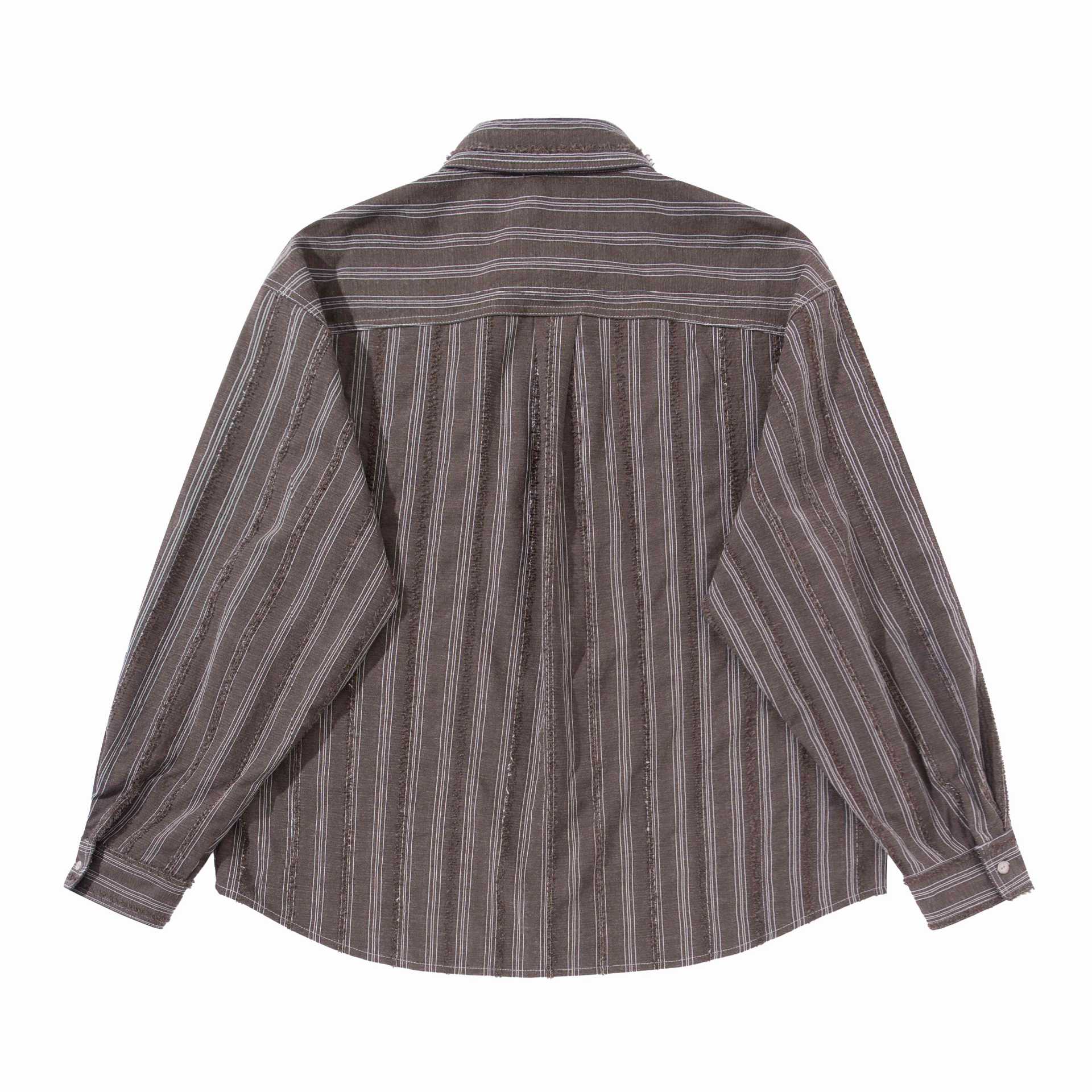 Men's loose striped overshirt in shirt jacket style with chest pockets and rounded hem Chichicherry