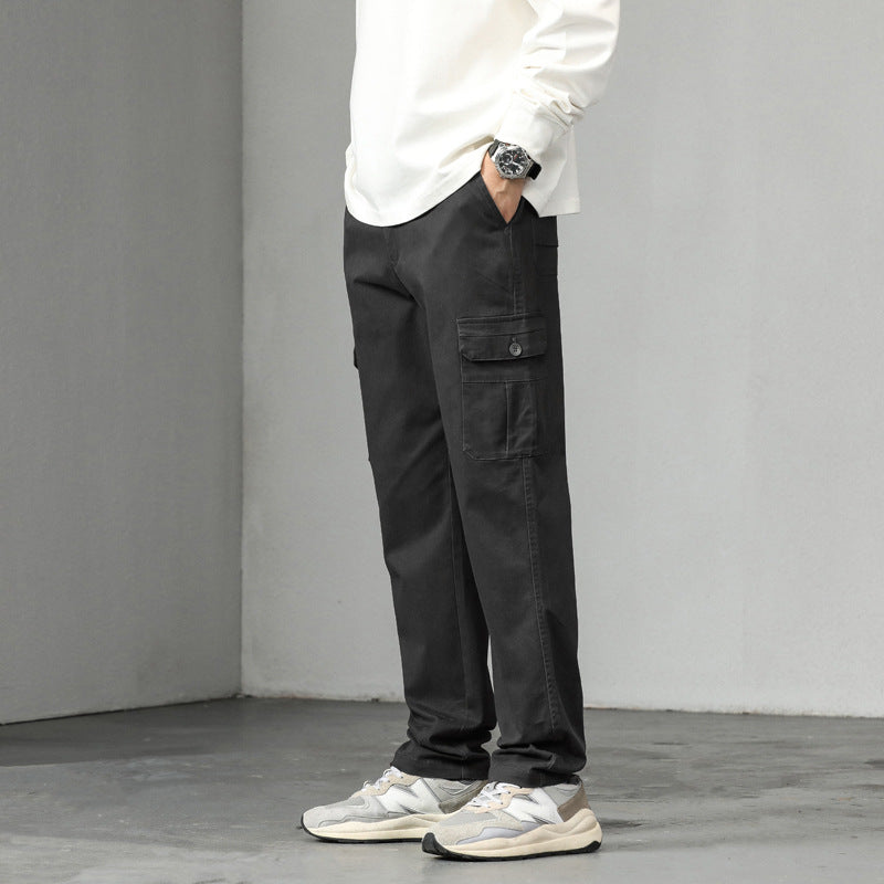 Men's straight-cut cargo pants with utility flap pockets and slightly tapered leg Chichicherry
