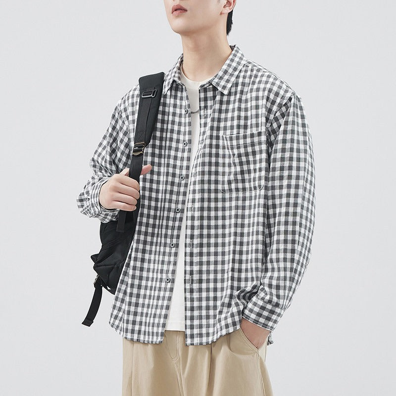 Herren Karierte Overshirt-Hemdjacke aus Baumwollmischung mit Brusttasche und lockerem Schnitt Chichicherry
