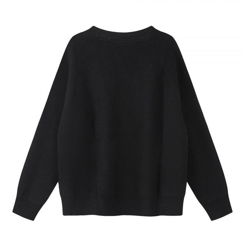 Unisex Boxy-Bulky-Knit-Cardigan with V-Neck, Button Placket and Raglan Sleeves Chichicherry