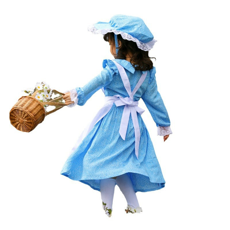 Women's Vintage Farmer Dress with Romantic Ruffles and Matching Hat Chichicherry