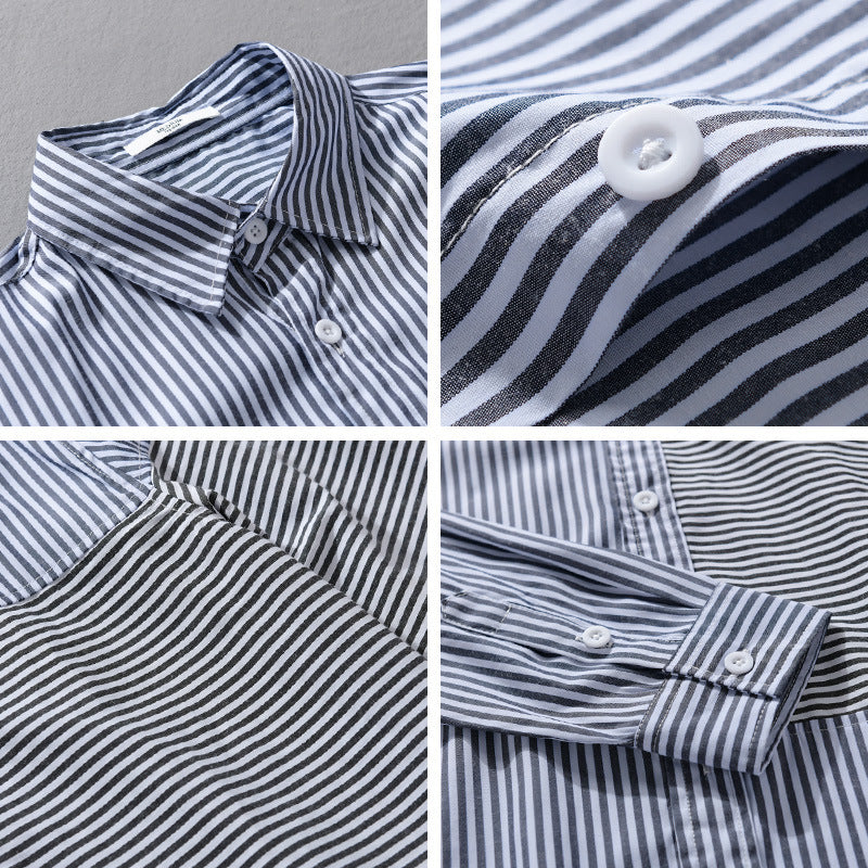 Men's Striped Patchwork Shirt with Chest Patch and Relaxed Fit Chichicherry