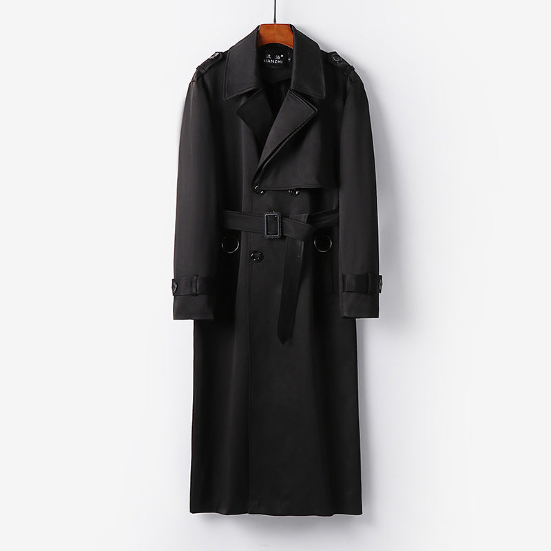 Men's Elegant Ankle-Length Trench Coat with Concealed Button Placket and Waist Belt Chichicherry