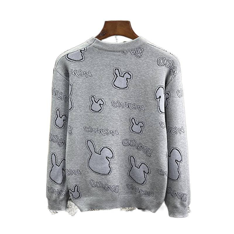 Unisex Feinstrick-Pullover mit dezentem Jacquard-Hasenrelief und Rundhalsausschnitt Chichicherry