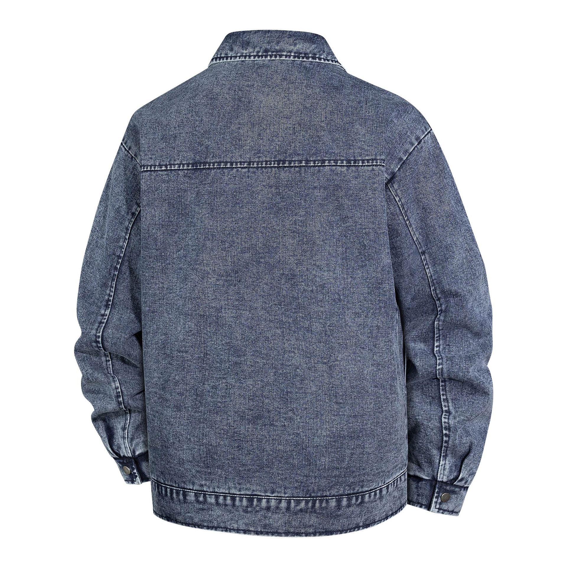 Men's Oversized Denim Jacket with Stonewash Effect and Patch Pockets Chichicherry