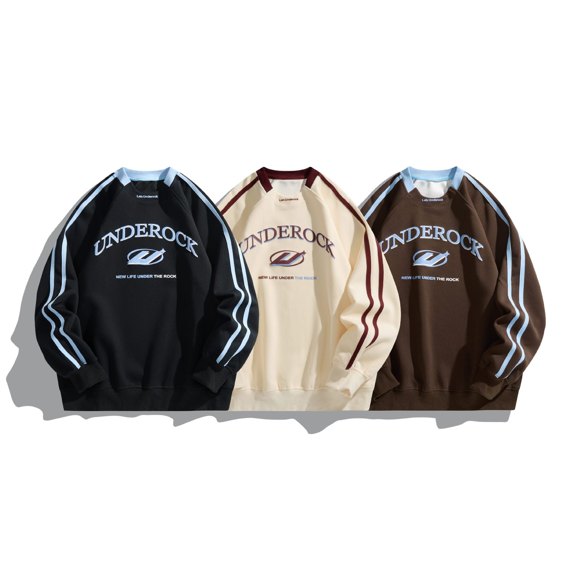 Unisex Oversize Round Neck Sweatshirt with Contrast Stripes and Large Logo Print Chichicherry