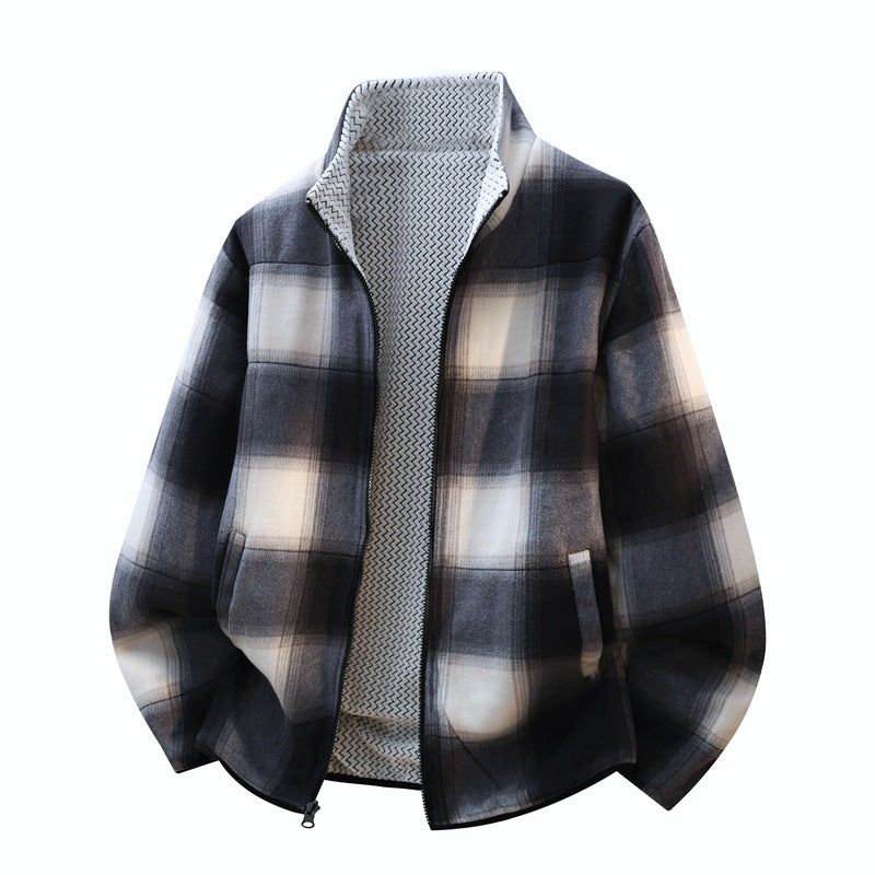 Men's structure fleece jacket with stand-up collar, contrast chest pocket and two-way zipper Chichicherry
