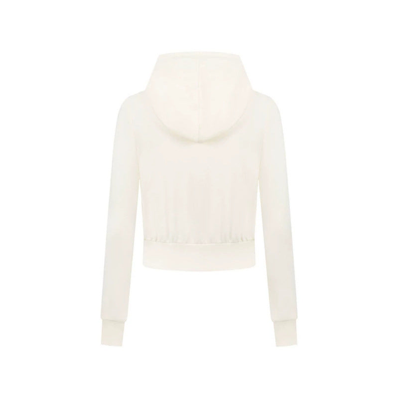 Women's short cut hoodie made of cotton blend with two-way zipper and ribbed cuffs Chichicherry
