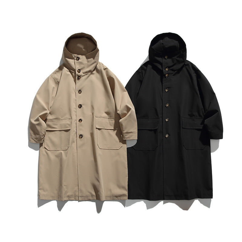 Unisex Longer waterproof oversized coat with hood and patch pockets Chichicherry