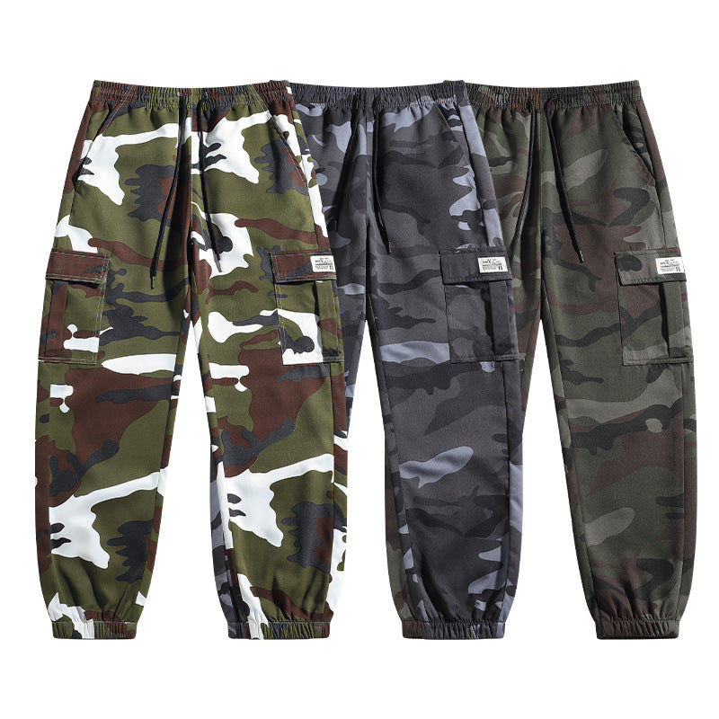 Men's Camouflage Cargo Jogging Pants made of sturdy canvas with drawstring waistband & thigh pocket Chichicherry