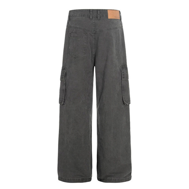Women High-Waisted Utility Cargo Pants in Worn Look with Wide Leg Chichicherry