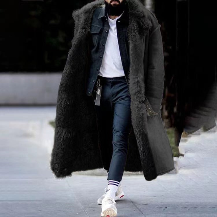 Men's Longer Relaxed-Fit Coat with Teddy Collar and Concealed Button Placket Chichicherry