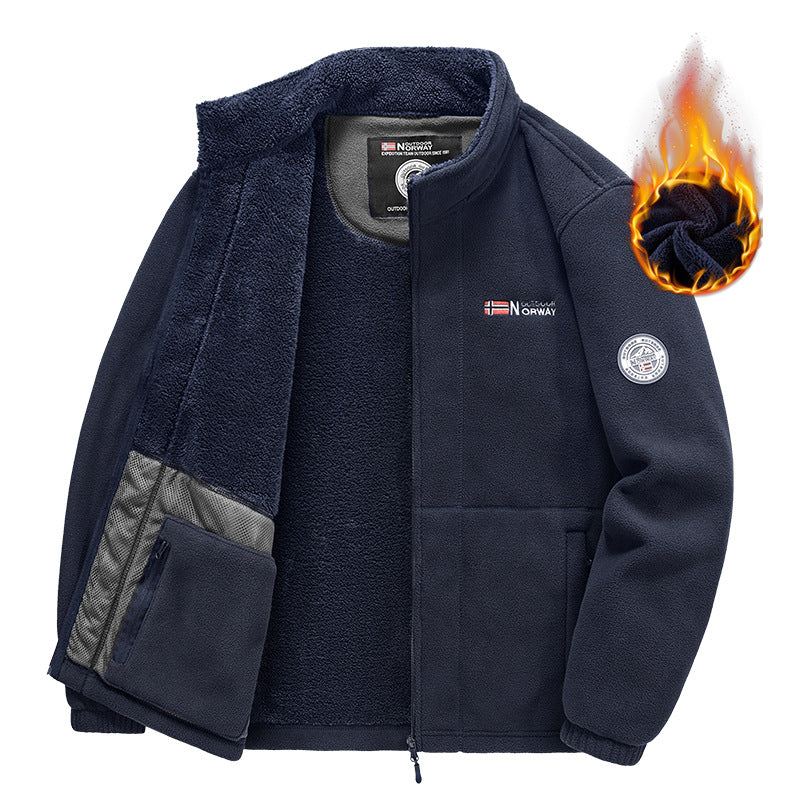 Men's Insulating Zip Fleece Jacket with High Collar and Soft Teddy Lining Chichicherry